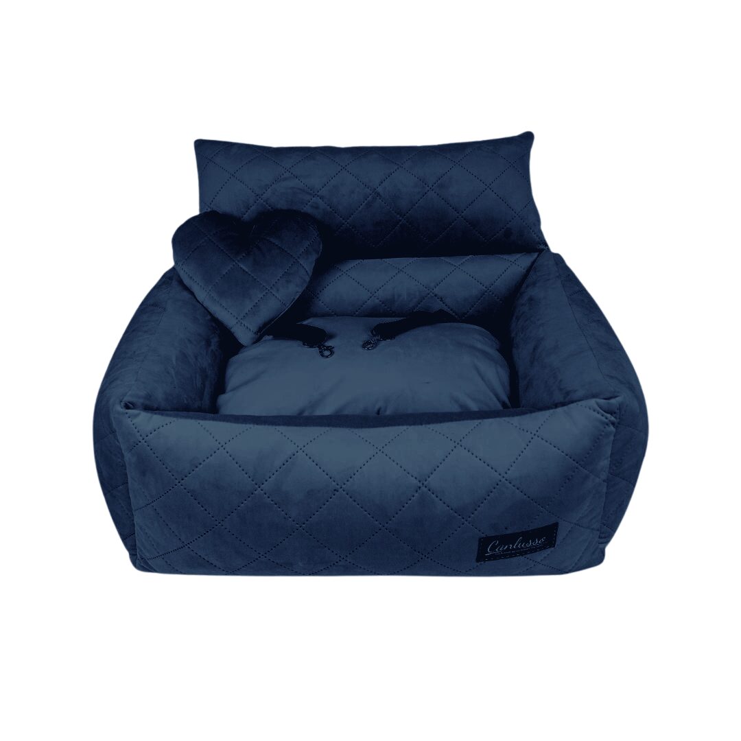 Granatowy fotelik dla średniego psa