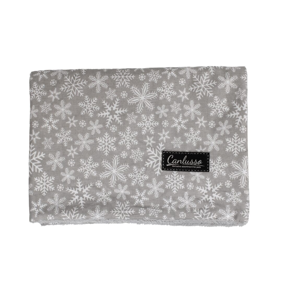 Kocyk dla psa - Christmas - płatki śniegu - szary