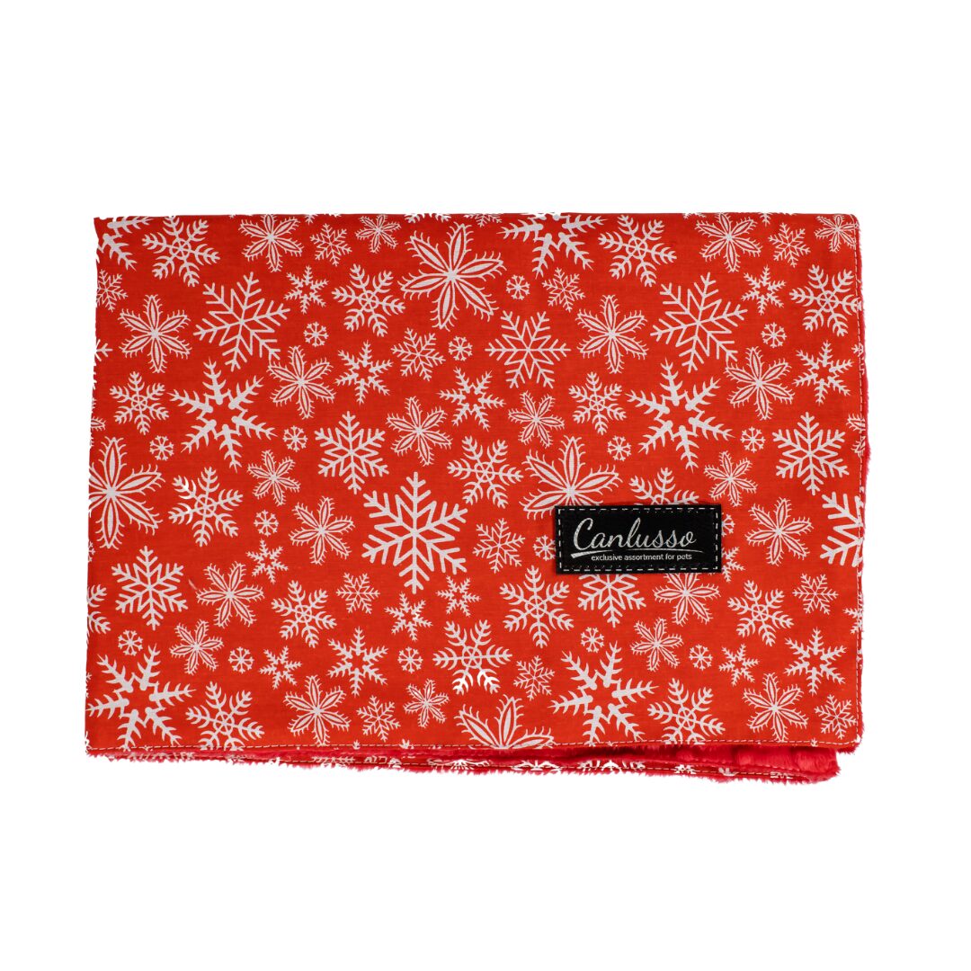 Kocyk dla psa - Christmas - płatki śniegu - czerwony