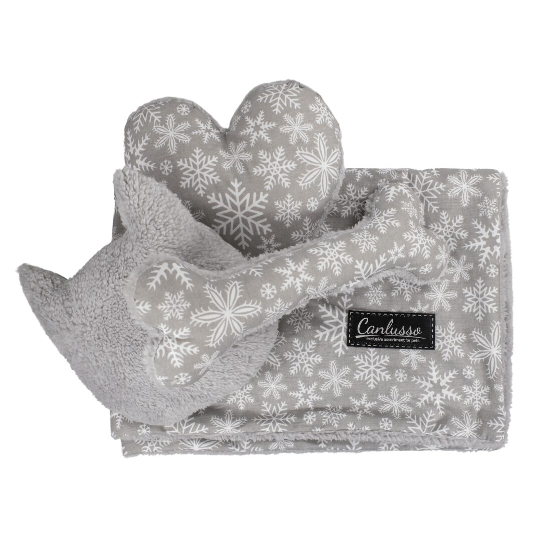 Zestaw dla psa - Christmas - płatki śniegu - szary
