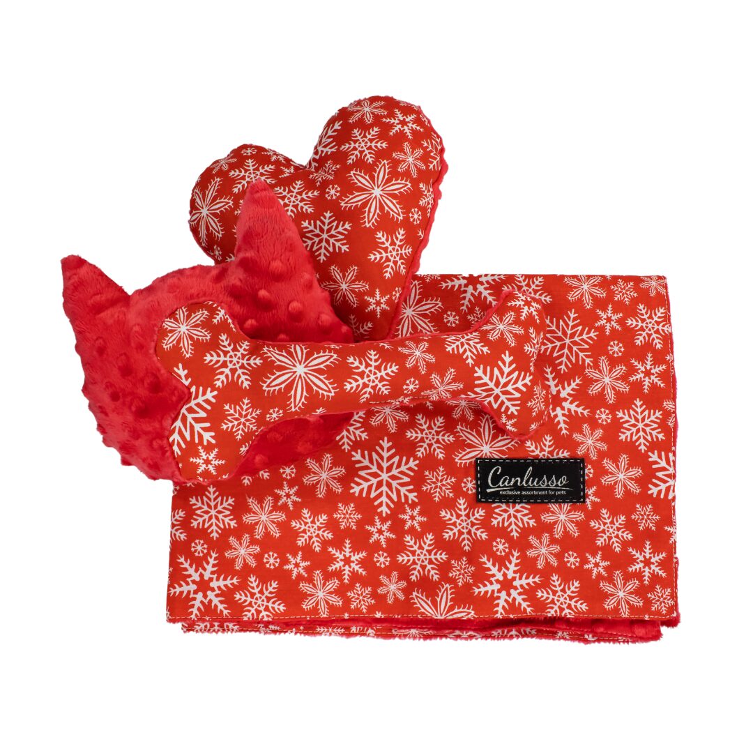 Zestaw dla psa - Christmas - płatki śniegu - czerwony