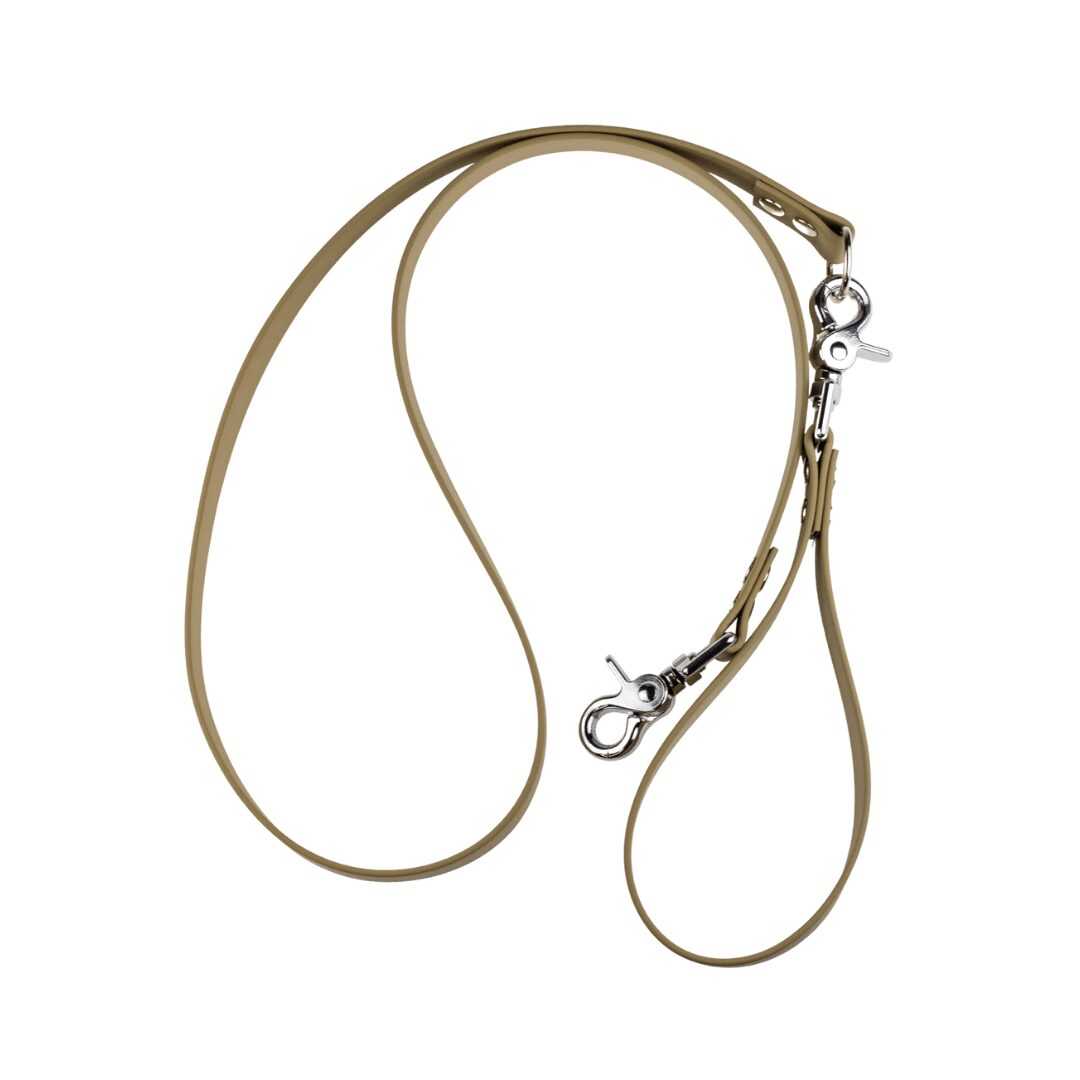 Smycz z odpinaną rączką - BioThane - Khaki - Silver