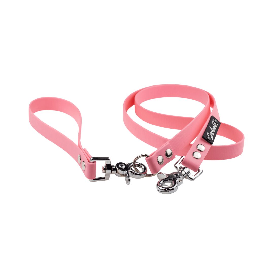 Smycz z odpinaną rączką - BioThane - Pink - Silver - obrazek 2